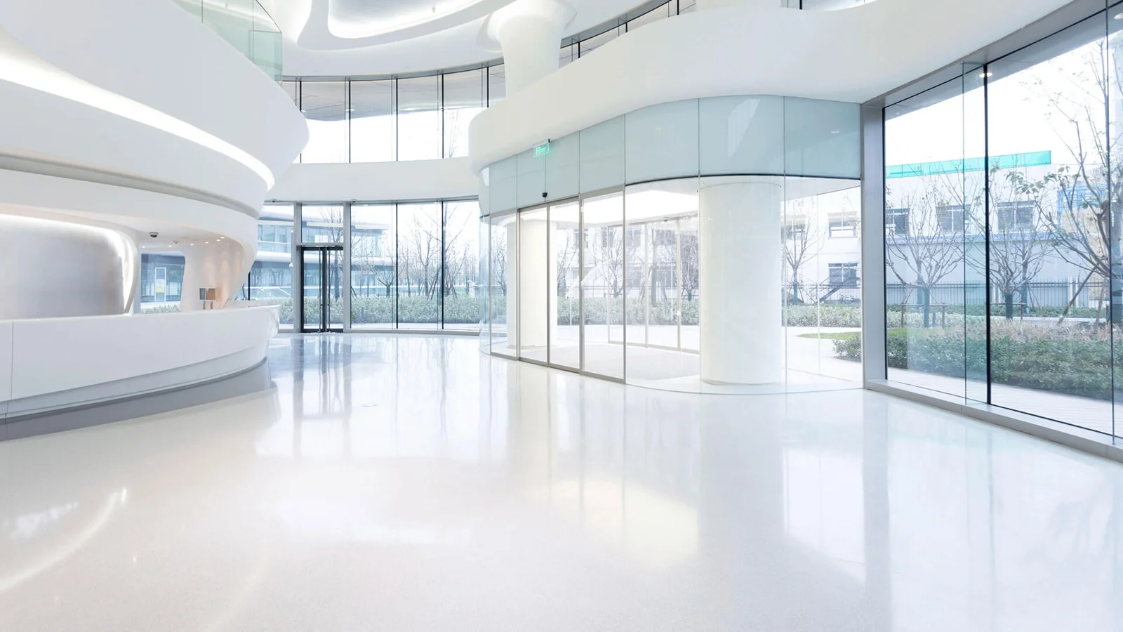 Light-filled commercial interior with clean polished floors